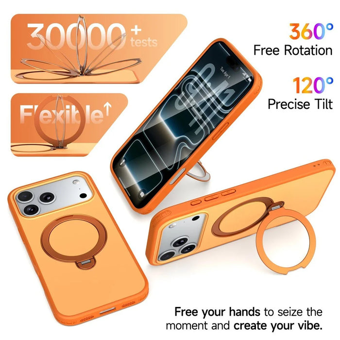 For iPhone 18 Pro / 17 Pro Magnetic Case Ring Holder Kickstand PC + TPU Dual-Layer Protective Phone Cover - Orange - 7