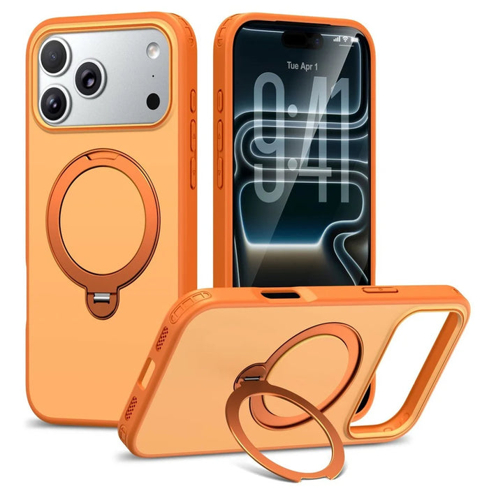 For iPhone 18 Pro Max / 17 Pro Max Magnetic Case Ring Holder Kickstand PC + TPU Dual-Layer Protective Phone Cover - Orange - 1