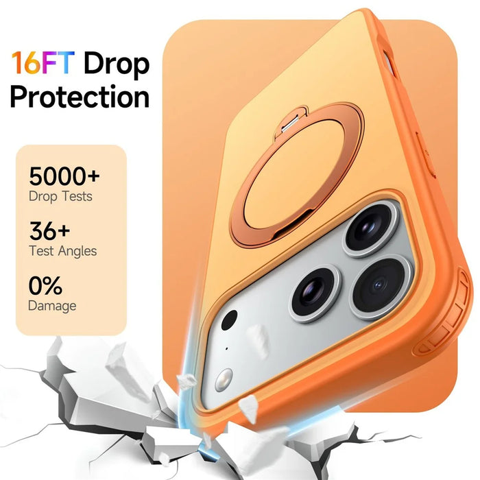 For iPhone 18 Pro Max / 17 Pro Max Magnetic Case Ring Holder Kickstand PC + TPU Dual-Layer Protective Phone Cover - Orange - 3