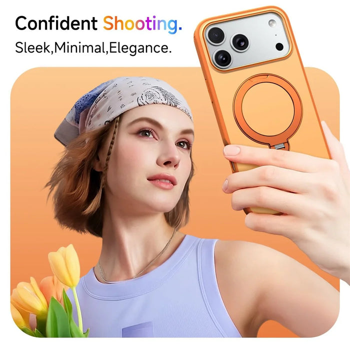 For iPhone 18 Pro Max / 17 Pro Max Magnetic Case Ring Holder Kickstand PC + TPU Dual-Layer Protective Phone Cover - Orange - 5