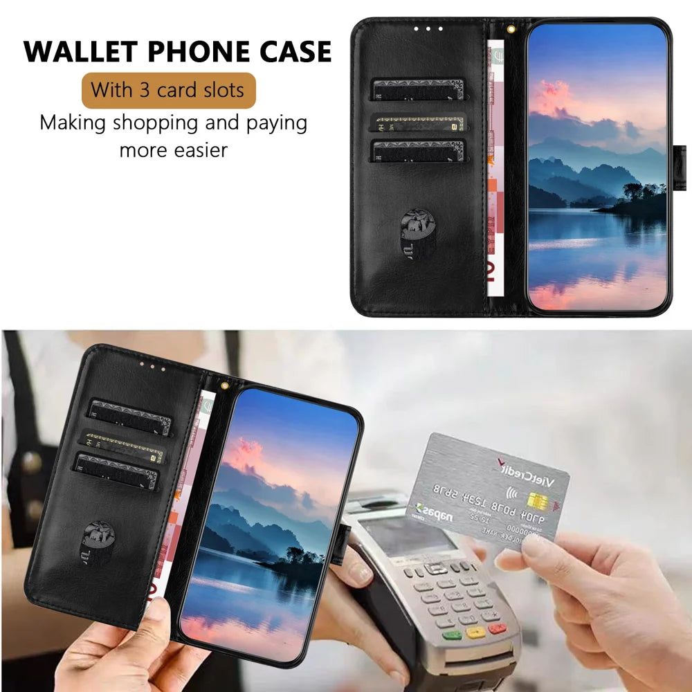 For iPhone 16e / iPhone 17e Leather Case Litchi Texture Wallet Stand Anti Drop Phone Cover with Wrist Strap - Black - 3