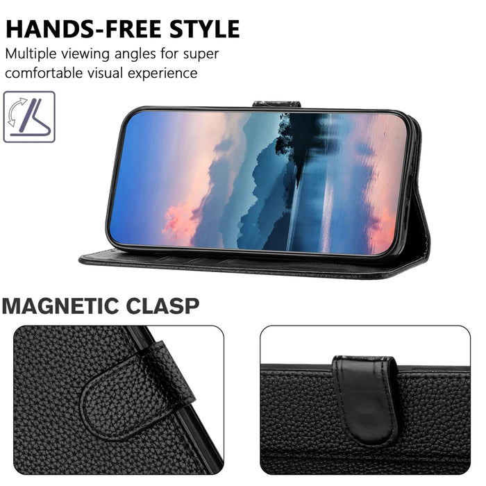 For Google Pixel 11 Pro XL Leather Case Litchi Texture Wallet Stand Anti Drop Phone Cover with Wrist Strap - Black - 4