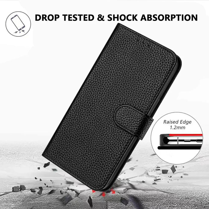 For Google Pixel 11 Pro XL Leather Case Litchi Texture Wallet Stand Anti Drop Phone Cover with Wrist Strap - Black - 5