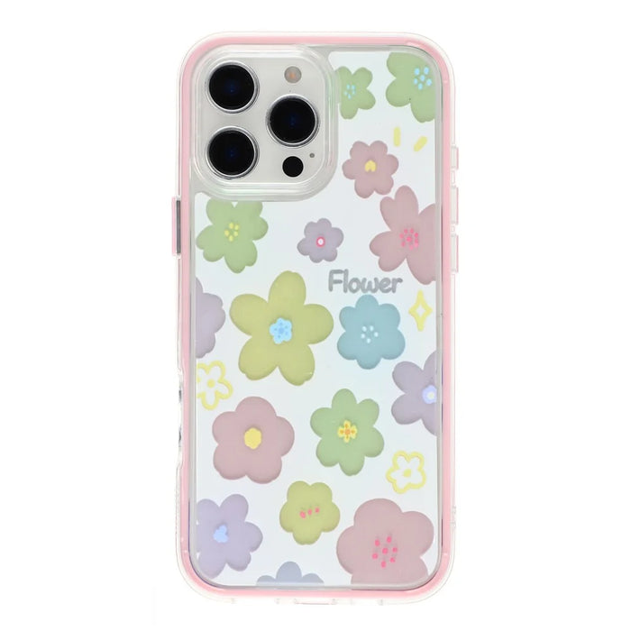 For iPhone 16 Pro Max Case Colorful Floral Pattern Soft TPU Shockproof Phone Cover - Pink - 1