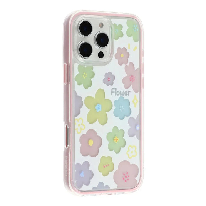 For iPhone 16 Pro Max Case Colorful Floral Pattern Soft TPU Shockproof Phone Cover - Pink - 3