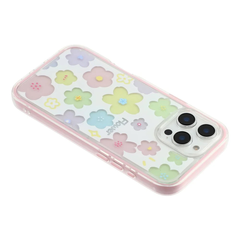 For iPhone 16 Pro Case Colorful Floral Pattern Soft TPU Shockproof Phone Cover - Pink - 5