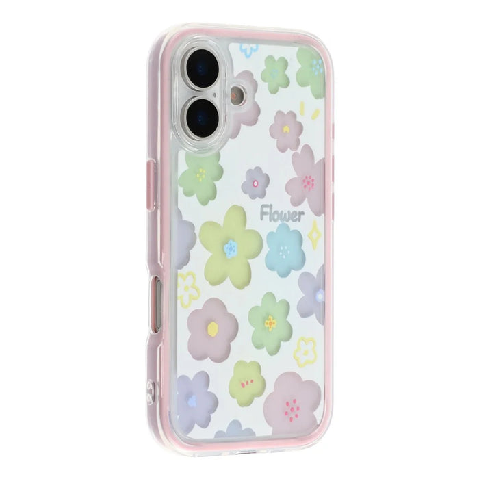 For iPhone 16 Case Colorful Floral Pattern Soft TPU Shockproof Phone Cover - Pink - 3