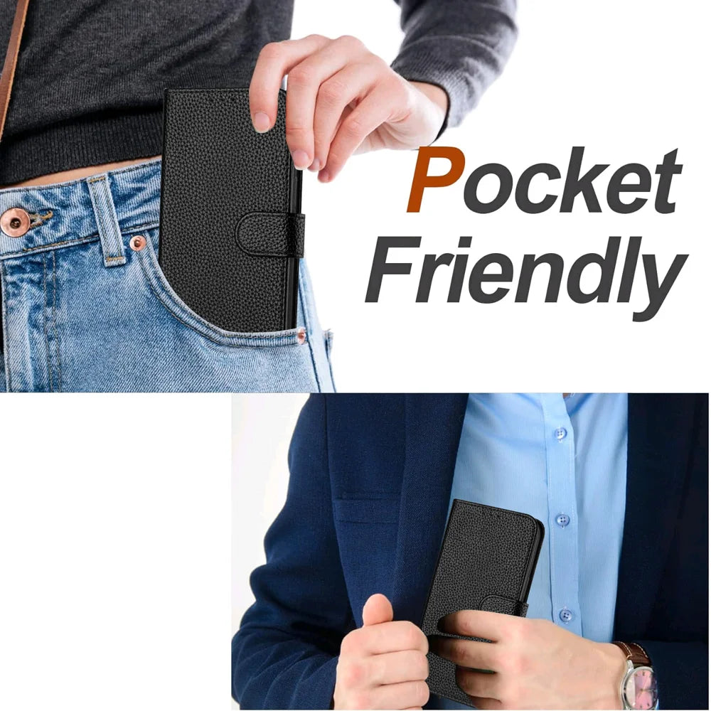 For iPhone 18 Pro Max / 17 Pro Max Leather Case Litchi Texture Wallet Stand Anti Drop Phone Cover with Wrist Strap - Black - 6