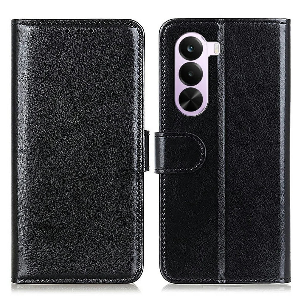 For OnePlus Nord CE6 Lite 5G Case Crazy Horse Texture PU Leather Phone Stand Cover - Black - 1