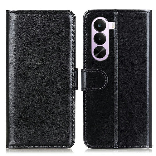 For OnePlus Nord CE6 Lite 5G Case Crazy Horse Texture PU Leather Phone Stand Cover - Black - 1