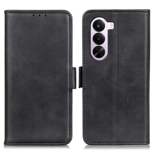 For OnePlus Nord CE6 Lite 5G Case Stand Cowhide Texture PU Leather Phone Cover - Black - 1