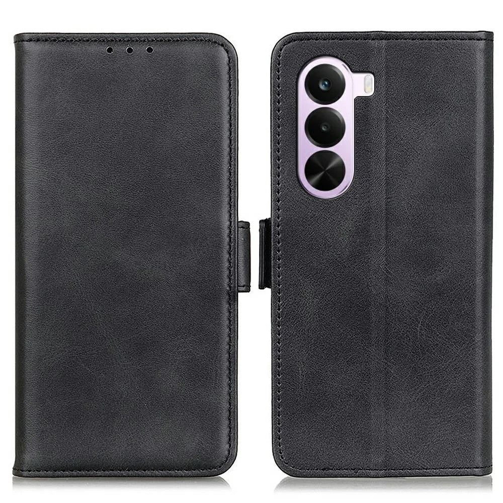 For OnePlus Nord CE6 Lite 5G Case Stand Cowhide Texture PU Leather Phone Cover - Black - 1