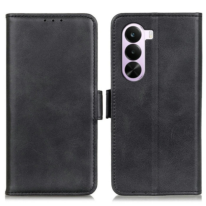 For OnePlus Nord CE6 Lite 5G Case Stand Cowhide Texture PU Leather Phone Cover - Black - 1