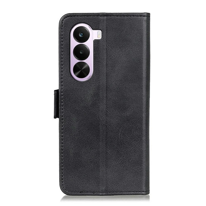 For OnePlus Nord CE6 Lite 5G Case Stand Cowhide Texture PU Leather Phone Cover - Black - 6
