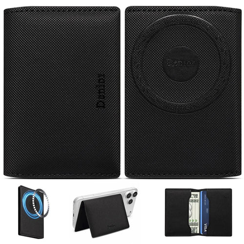 DENIOR V26 Magnetic Card Holder for iPhone 17e / Air / 17 / 17 Pro / 17 Pro Max / 16e / 16 / 16 Plus / 16 Pro / 16 Pro Max Diamond Texture Wallet Stand - Black - 1