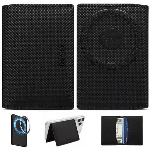 DENIOR V26 Magnetic Card Holder for iPhone 17e / Air / 17 / 17 Pro / 17 Pro Max / 16e / 16 / 16 Plus / 16 Pro / 16 Pro Max Diamond Texture Wallet Stand - Black - 1