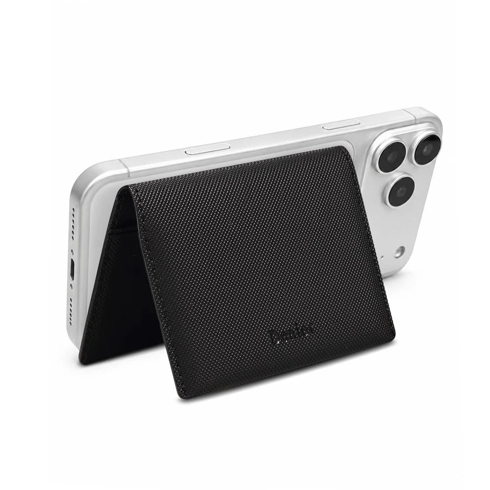 DENIOR V26 Magnetic Card Holder for iPhone 17e / Air / 17 / 17 Pro / 17 Pro Max / 16e / 16 / 16 Plus / 16 Pro / 16 Pro Max Diamond Texture Wallet Stand - Black - 4
