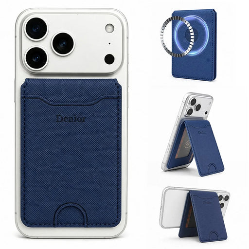 DENIOR V27 Magnetic Card Wallet for iPhone 17e / Air / 17 / 17 Pro / 17 Pro Max / 16e / 16 / 16 Plus / 16 Pro / 16 Pro Max Vertical Flip Foldable Stand Holder - Blue - 1
