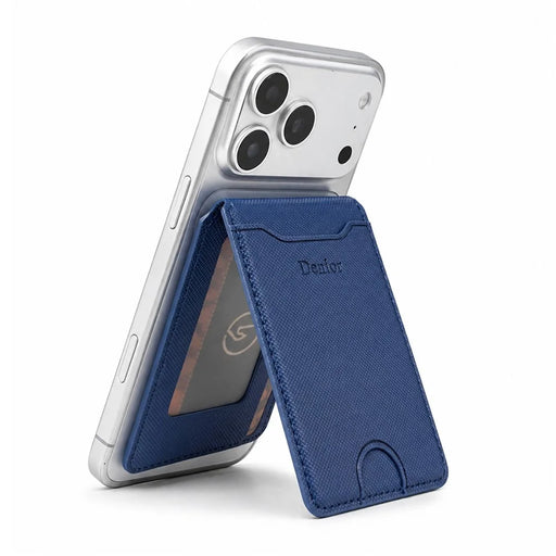 DENIOR V27 Magnetic Card Wallet for iPhone 17e / Air / 17 / 17 Pro / 17 Pro Max / 16e / 16 / 16 Plus / 16 Pro / 16 Pro Max Vertical Flip Foldable Stand Holder - Blue - 2