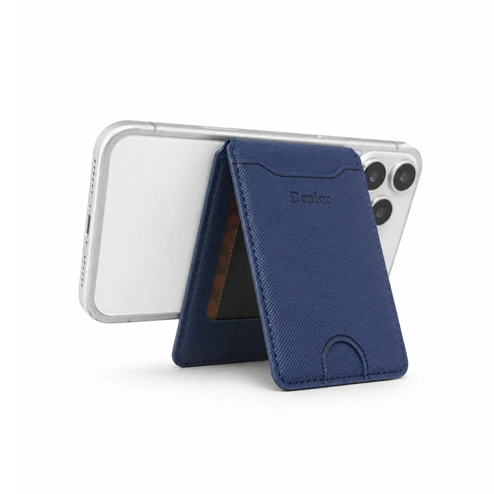 DENIOR V27 Magnetic Card Wallet for iPhone 17e / Air / 17 / 17 Pro / 17 Pro Max / 16e / 16 / 16 Plus / 16 Pro / 16 Pro Max Vertical Flip Foldable Stand Holder - Blue - 3
