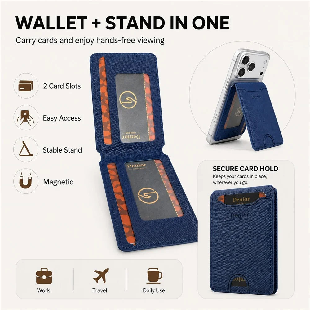 DENIOR V27 Magnetic Card Wallet for iPhone 17e / Air / 17 / 17 Pro / 17 Pro Max / 16e / 16 / 16 Plus / 16 Pro / 16 Pro Max Vertical Flip Foldable Stand Holder - Blue - 5