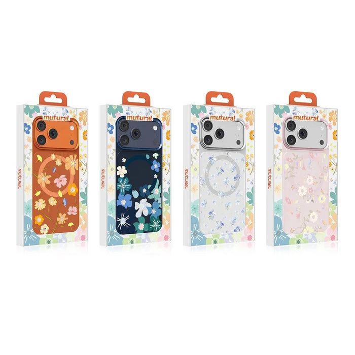 MUTURAL For iPhone 17 Pro Magnetic Case Flower Pattern Design Liquid Silicone + Glass + PC Phone Cover - Dark Blue - 7