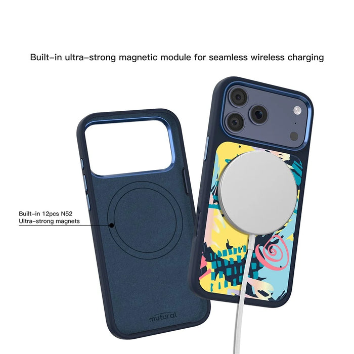 MUTURAL For iPhone 17 Pro Magnetic Case Graffiti Art Liquid Silicone + Glass + PC Shockproof Phone Cover - Abstract Blue - 3