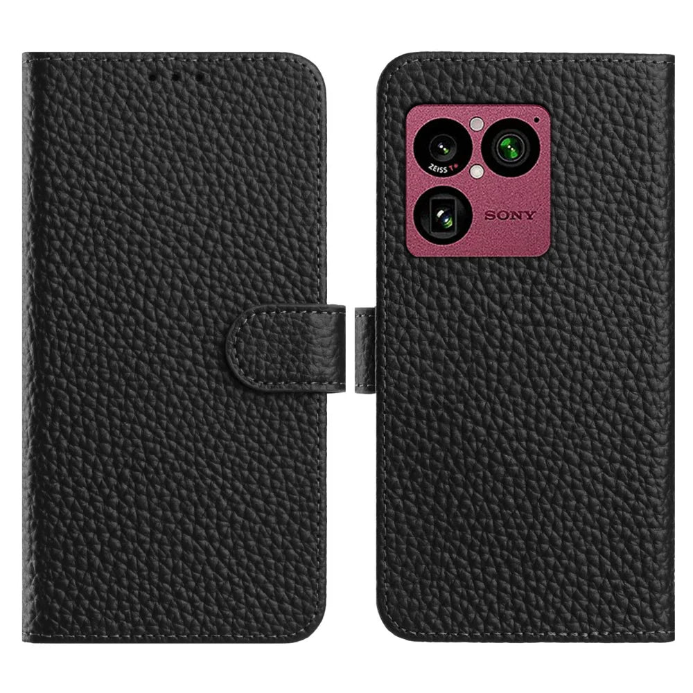 For Sony Xperia 1 VIII Case Wallet Stand Litchi Texture Genuine Cow Leather Flip Phone Cover - Black - 1