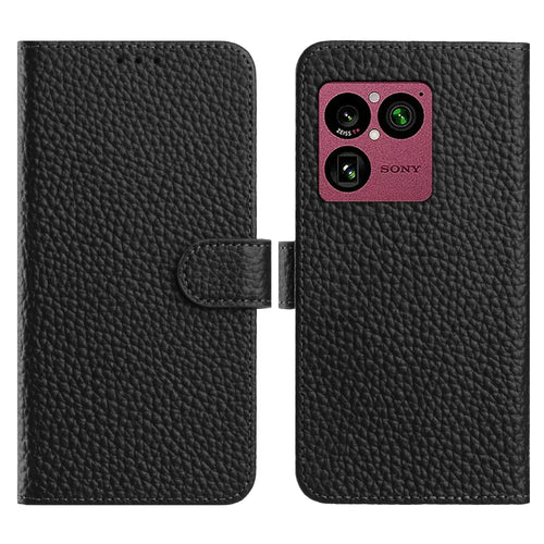 For Sony Xperia 1 VIII Case Wallet Stand Litchi Texture Genuine Cow Leather Flip Phone Cover - Black - 1