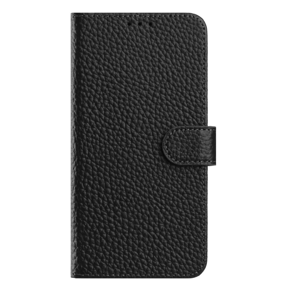 For Samsung Galaxy S26 FE Case Wallet Stand Litchi Texture Genuine Cow Leather Flip Phone Cover - Black - 2