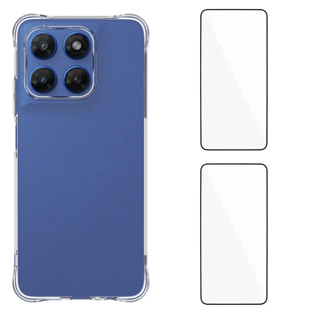 WANLONFENG for Motorola Moto G37 Power 5G WL2 Series TPU Case 2.0mm Phone Cover with 2Pcs Tempered Glass Films - Transparent - 1