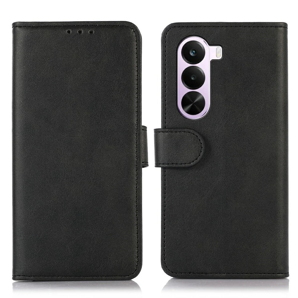 For OnePlus Nord CE6 Lite 5G Case Cowhide Texture Leather Wallet Phone Cover with Stand - Black - 1