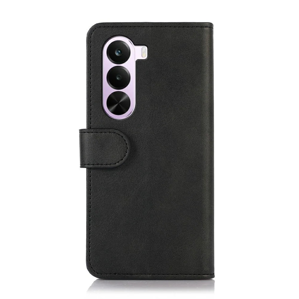 For OnePlus Nord CE6 Lite 5G Case Cowhide Texture Leather Wallet Phone Cover with Stand - Black - 7
