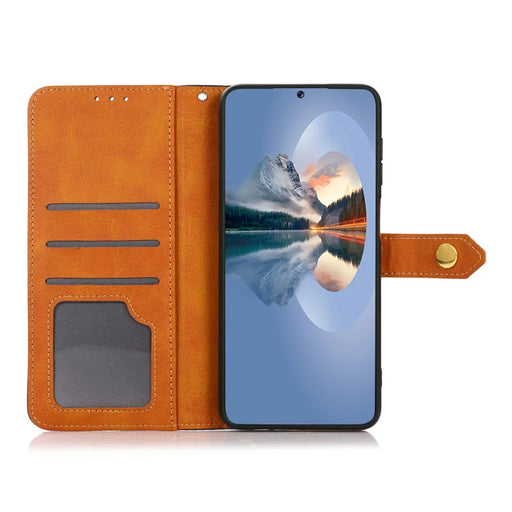 KHAZNEH For OnePlus Nord CE6 Lite 5G Wallet Case Gold Magnetic Clasp Cowhide Texture Leather Flip Stand Phone Cover - Black - 2