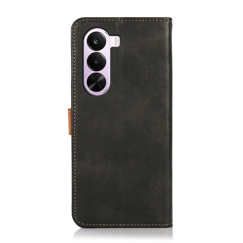 KHAZNEH For OnePlus Nord CE6 Lite 5G Wallet Case Gold Magnetic Clasp Cowhide Texture Leather Flip Stand Phone Cover - Black - 7