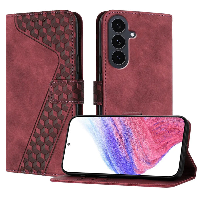 For Samsung Galaxy S26 FE Leather Case 7-Shaped Pattern Wallet Stand Shockproof Phone Cover - Brown - 1