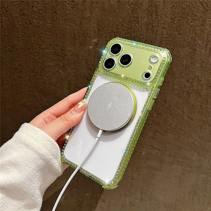 For iPhone 18 Pro Max / 17 Pro Max Magnetic Case Rhinestones Decor Ring Kickstand PC + TPU Clear Phone Cover - Transparent - 3