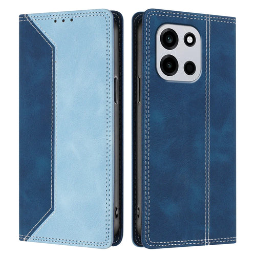 For OnePlus Nord CE6 5G / Nord 6 5G / Turbo 6V 5G / Turbo 6 5G Leather Case Skin Touch Color Splicing RFID Blocking Wallet Stand Phone Cover - Dark Blue / Blue - 1