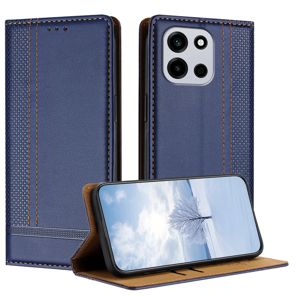 For OnePlus Nord CE6 5G / Nord 6 5G / Turbo 6V 5G / Turbo 6 5G Case L-Shaped Grid Pattern Leather Stand Phone Cover with Card Slots - Blue - 1