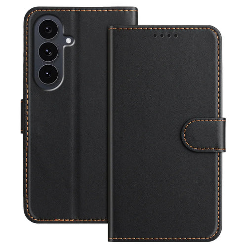 For Samsung Galaxy S26 FE Leather Case Wallet Stand Solid Color Anti Drop Phone Cover - Black - 1