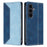 For Samsung Galaxy S26 FE Leather Case Skin Touch Color Splicing RFID Blocking Wallet Stand Phone Cover - Dark Blue / Blue - 1