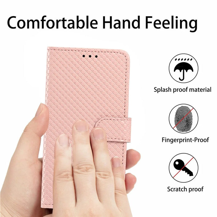 For iPhone 16 Wallet Case Diamond Texture Leather Stand Flip Phone Cover with Wrist Strap - Pink - 4