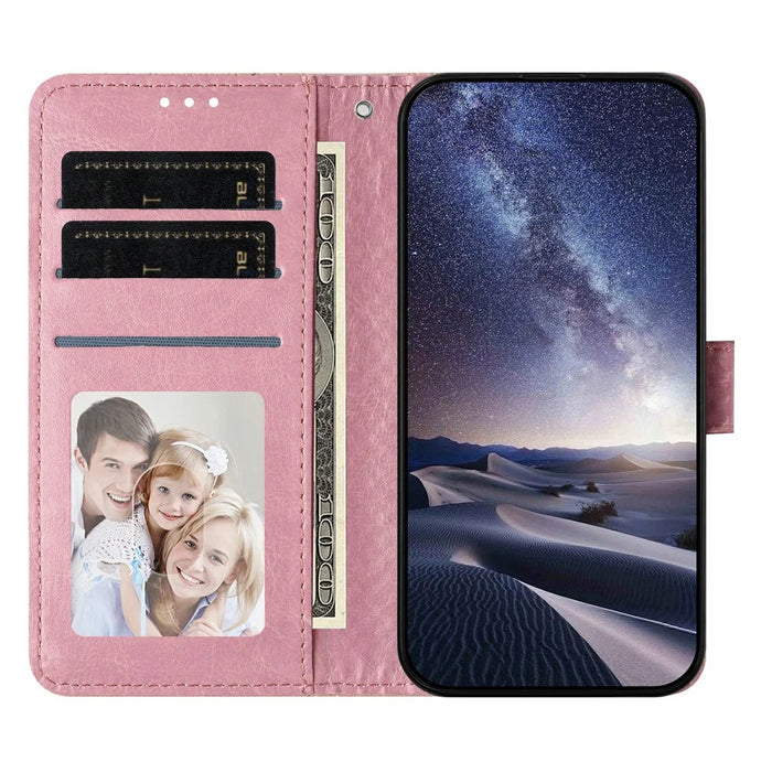 For iPhone 16 Plus Wallet Case Diamond Texture Leather Stand Flip Phone Cover with Wrist Strap - Pink - 2