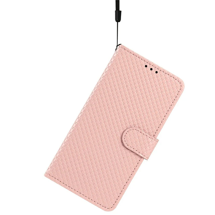 For iPhone 16 Plus Wallet Case Diamond Texture Leather Stand Flip Phone Cover with Wrist Strap - Pink - 6