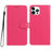 For iPhone 16 Pro Wallet Case Diamond Texture Leather Stand Flip Phone Cover with Wrist Strap - Rose - 1