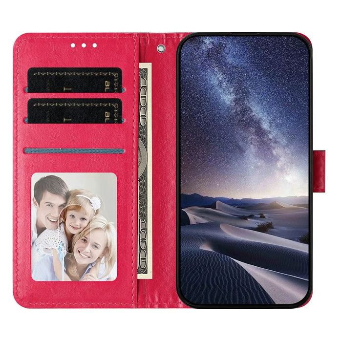 For iPhone 16e  /  17e Wallet Case Diamond Texture Leather Stand Flip Phone Cover with Wrist Strap - Rose - 2