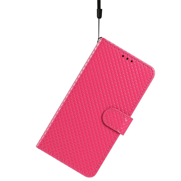 For iPhone 16e  /  17e Wallet Case Diamond Texture Leather Stand Flip Phone Cover with Wrist Strap - Rose - 6