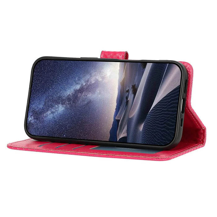 For iPhone 17 Pro Max Wallet Case Diamond Texture Leather Stand Flip Phone Cover with Wrist Strap - Rose - 3