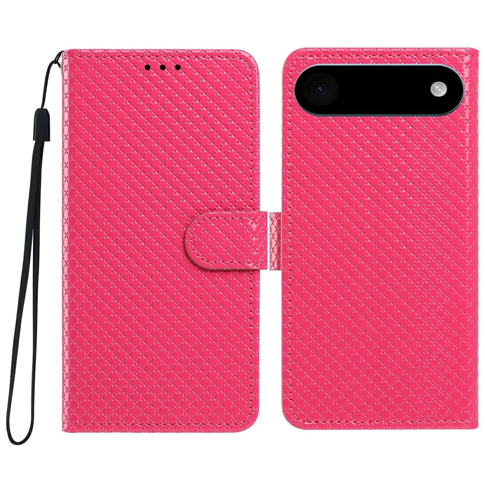For iPhone Air Wallet Case Diamond Texture Leather Stand Flip Phone Cover with Wrist Strap - Rose - 1