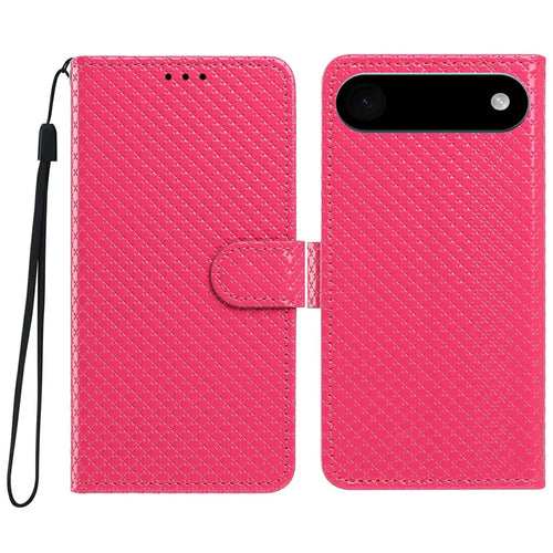 For iPhone Air Wallet Case Diamond Texture Leather Stand Flip Phone Cover with Wrist Strap - Rose - 1